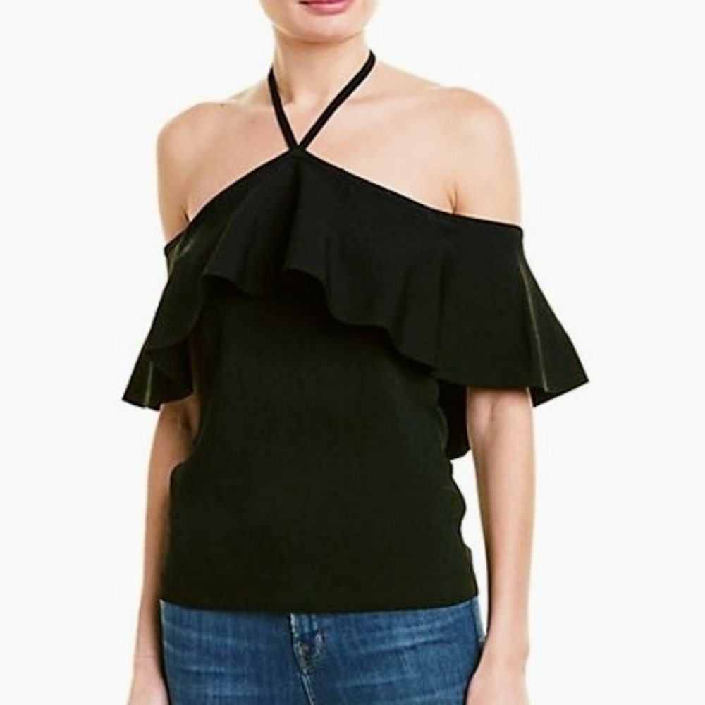 Club Monaco crepe off shoulder knit top